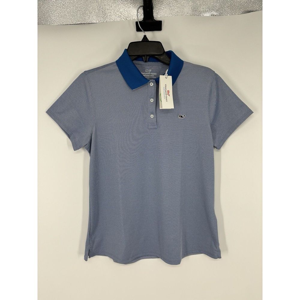 Vineyard Vines Performance Women's Perfect Pique Polo Solid Yacht Blue Stretch